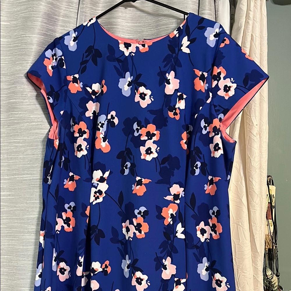 Floral Blue Dress with Pink Accents